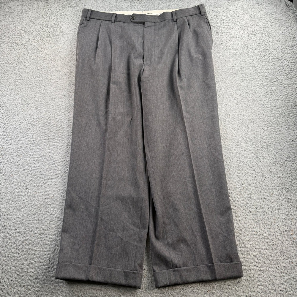 Brooks Brothers Dress Pants Mens 40x27 Grey Pleated Wool Cuffed Made In Canada